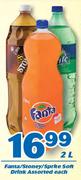 Fanta/ Stoney/ Sprite Soft Drink-2Ltr Each