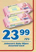 Johnson's Baby Wipes Assorted-72's