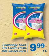 Cambridge Food Full Cream Fresh Milk Sachet-1Ltr Each