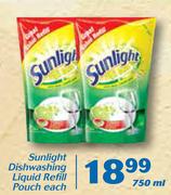 Sunlight Dishwashing Liquid Refill Pouch-750ml Each