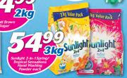 Sunlight 2 In 1 Spring/Tropical Sensations Hand Washing Powder-3Kg Each