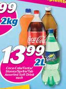 Coca-Cola/Fanta/Stoney/Sprite/Tab Assorted Soft Drink-2Ltr Each