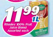 Rhodes 100% Fruit Juice Assorted-1Ltr Each