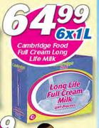 Cambridge Food Full Cream Long Life Milk-6 x 1Ltr