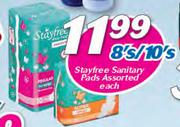 Stayfree Sanitary Pads Assorted-8's/10's Each