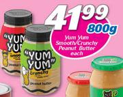 Yum Yum Smooth/Crunchy Peanut Butter-800g Each