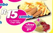 4 x Viennas + Chips-100g Free Jelly & Custard