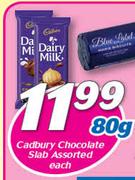 Cadbury Chocolate Slab Assorted-80g Each