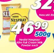 Nestle Nespray/Klim Full Cream Milk Powder-500g Each