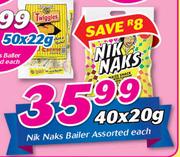 Nik Naks Bailer Assorted-40 x 20g Each