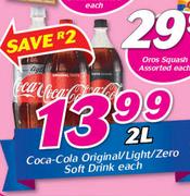 Coca Cola Original/Light/Zero Soft Drink-2Ltr Each