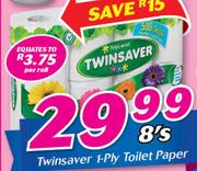 Twinsaver 1 Ply Toilet Paper-8's Pack