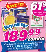 Cambridge Food Super Maize Meal-12.5Kg + White Sugar-2.5Kg + Rice-10Kg + Sunflower Oil-2Ltr Combo