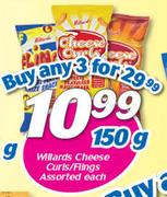 Willards Cheese Curls/Flings-3x150g 