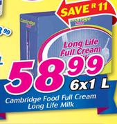 Cambridge Food Full Cream Long Life Milk-6x1Ltr