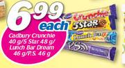 Cadbury Crunchie-40g/5 Star-48g/Lunch Bar Dream-46g/P.S.-46g Each