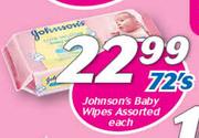 Johnsons Baby Wipes Assorted-72's Each