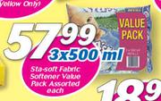 Sta Soft Fabric Softener Value Pack Assorted-3 x 500ml Each