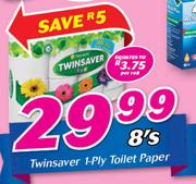 Twinsaver 1 Ply Toilet Paper-8's