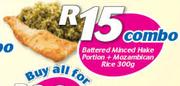 Battered Minced Hake Portion+Mozambican Rice 300gm Combo