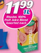 Rhodes 100% Fruit Juice Blend-1Ltr Each