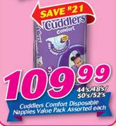 Cuddlers Comfort Disposal Nappies Value Pack 44’s/48’s/50’s/52’s-Each