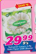 Twinsaver Luxury 2-Ply Toilet Paper 2-Ply 9's  (200 Sheets) 