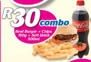 Beef Burger+Chips 150gm+Soft Drink 500ml Combo