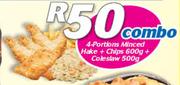 4-Portions Minced Hake+Chips 600gm+Coleslaw 500gm Combo