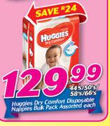 Huggies Dry Comfort Disposable Nappies Bulk Pack Assorted-44's/50's/58's/66's Each