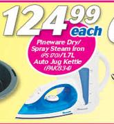 Pineware Dry/Spray Steam Iron/1.7Ltr Auto Jug Kettle-Each