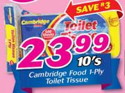 Cambridge Food 1 Ply Toilet Tissue-10's