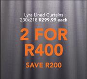 Lyra Lined Curtains 230 x 218-Each