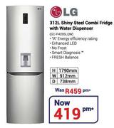 LG 312Ltr Shiny Steel Combi Fridge With Water Dispenser GC-F409SLQW