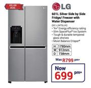 LG 601Ltr Silver Side By Side Fridge/Freezer With Water Dispenser GC-L247SLUV