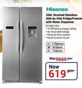 Hisense 556Ltr Brushed Stainless Steel Side By Side Fridge/Freezer With Water Dispenser H730SS-WD