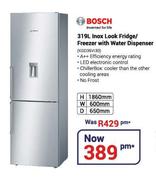 Bosch 319Ltr Inox Look Fridge/Freezer with Water Dispenser KGD36VI30