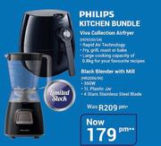 Philips Viva Collection Airfryer HD9220/74 + Black Blender with Mill HR2056/90