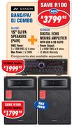 Dixon 15" DJ/PA Speakers-SDJ1501 + Digital Echo Mixing Amplifier With USB & SD Slots-K2150USB