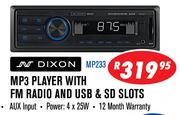 Dixon MP3 Player WIth FM Radio And USB & SD Slots(MP233)