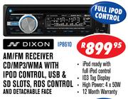 Dixon AM/FM Receiver CD/MP3/WMA With IPOD Control, USB & SD Slots, RDS Control And Detachable Face