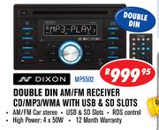 Dixon Double Din AM/FM Receiver CD/MP3/WMA With USB & SD Slots