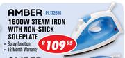 Amber 1600W Steam Iron With Non-Stick Soleplate PL172B16