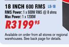Dixon 18 Inch 600 RMS Bass Bin Speakers