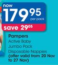 Pampers Active Baby Jumbo Pack Disposable Nappies-Per Pack