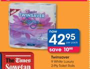 Twinsaver 9 White Luxury 2 Ply Toilet Rolls-Per pack
