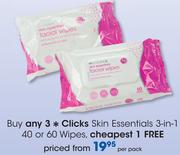 Clicks Skin Essentials 3-In-1 30 Or 60 Wipes