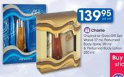 Charlie Original Or Gold Gift Set: Wand-17ml, Perfumed Body Spray-90ml & Perfumed Body Lotion-250ml