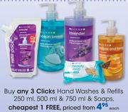 Clicks Hand Washes & Refills 250ml, 500ml & 750ml & Soaps-Each