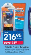 Gillette Fusion Proglide Power Styler Razor 1Up and Gel Shave Prep-175ml-Per Offer